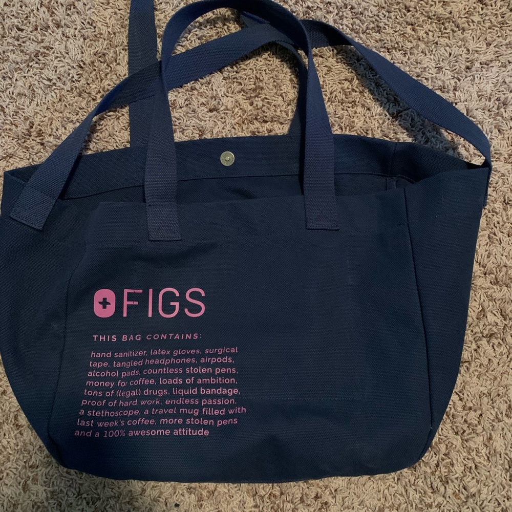 Figs Dark Blue Tote with Pink Accents